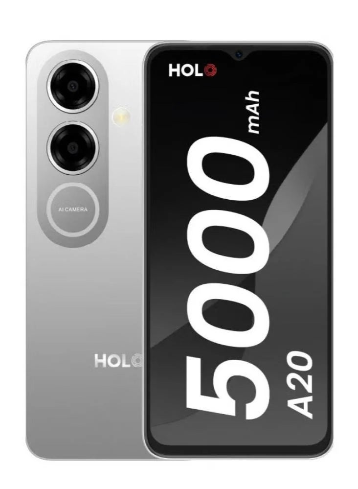 HOLO The A20 Dual SIM phone, Titanium Silver color, 10GB RAM, 128GB storage, supports 4G network. - Image 1